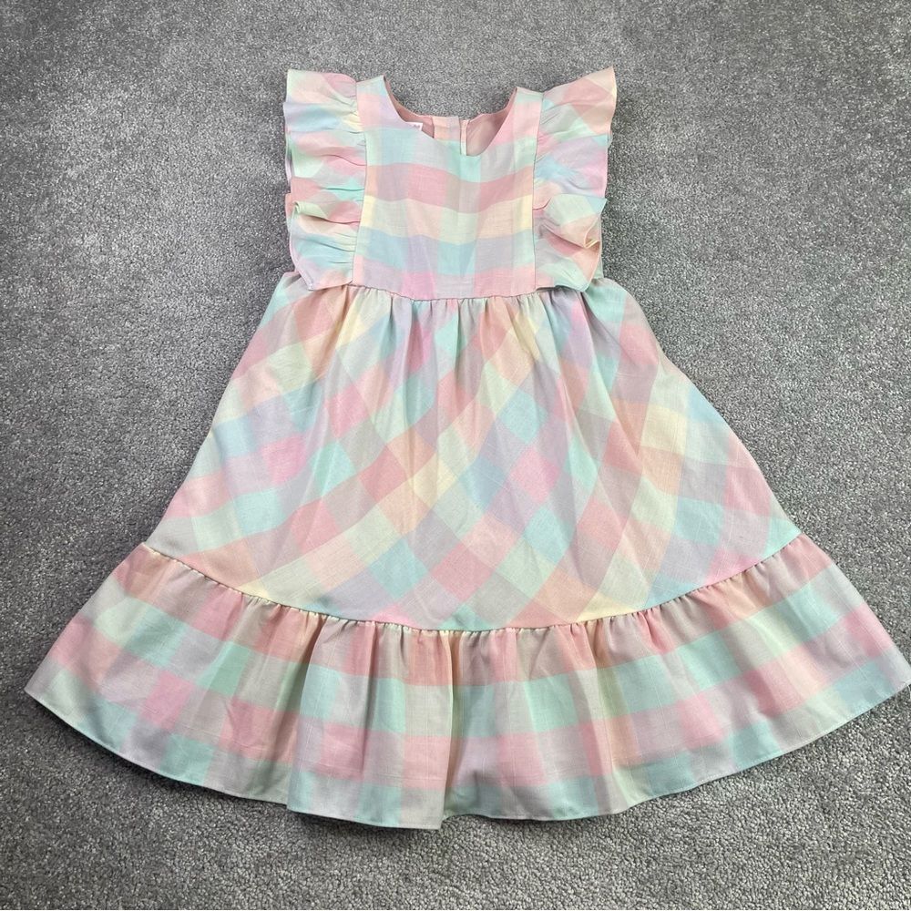 Bonnie Jean Dress Girl’s 10 Pink Pastel Plaid Ruffle Sleeve Fully Lined Easter